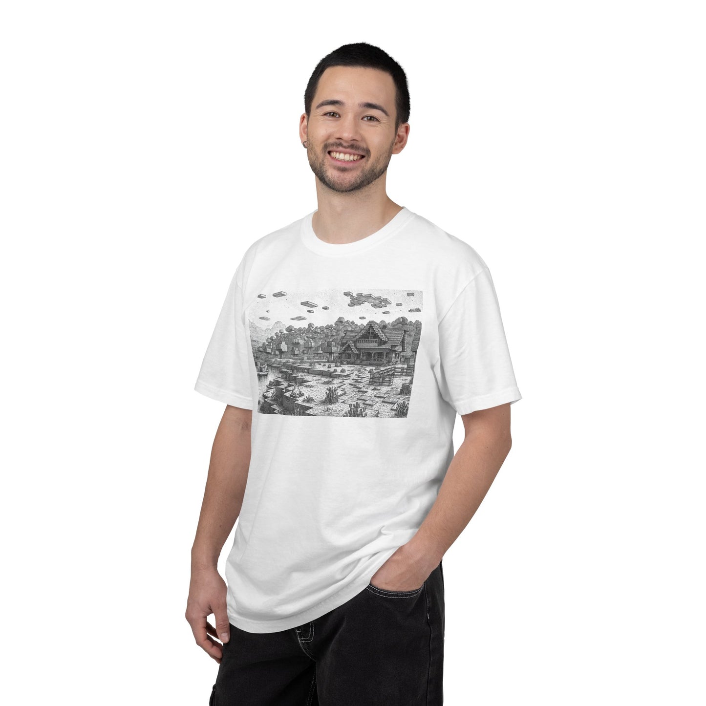 Oceanfront Cottage Videogame Sketch T-Shirt