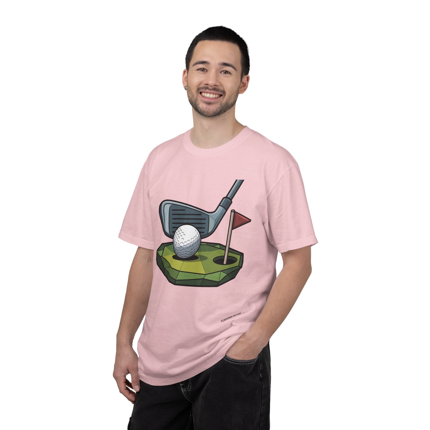 Low-Poly Golf T‑Shirt — Mini Green Putting Design