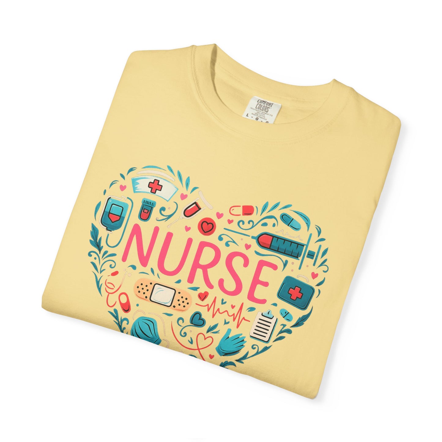 Nurse Heart Graphic T-Shirt - Cute Medical Icons Tee for Nurses