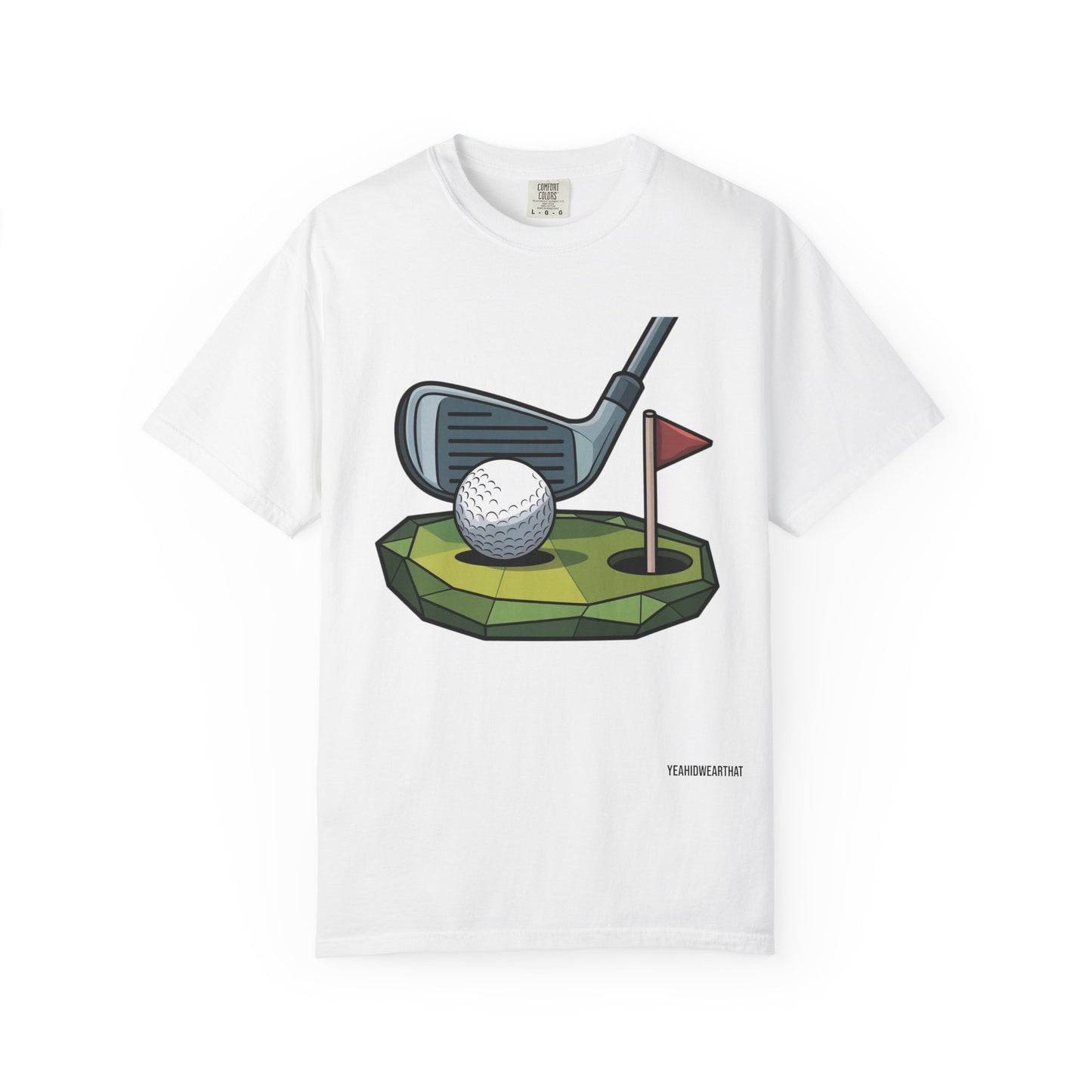 Low-Poly Golf T‑Shirt — Mini Green Putting Design
