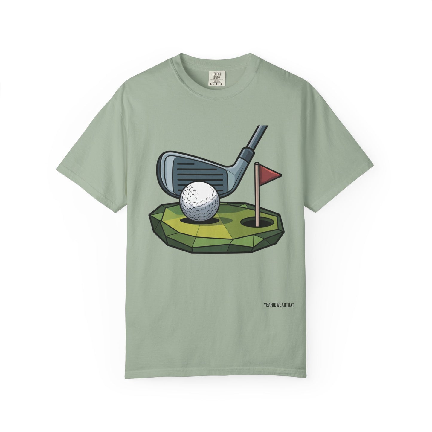 Low-Poly Golf T‑Shirt — Mini Green Putting Design