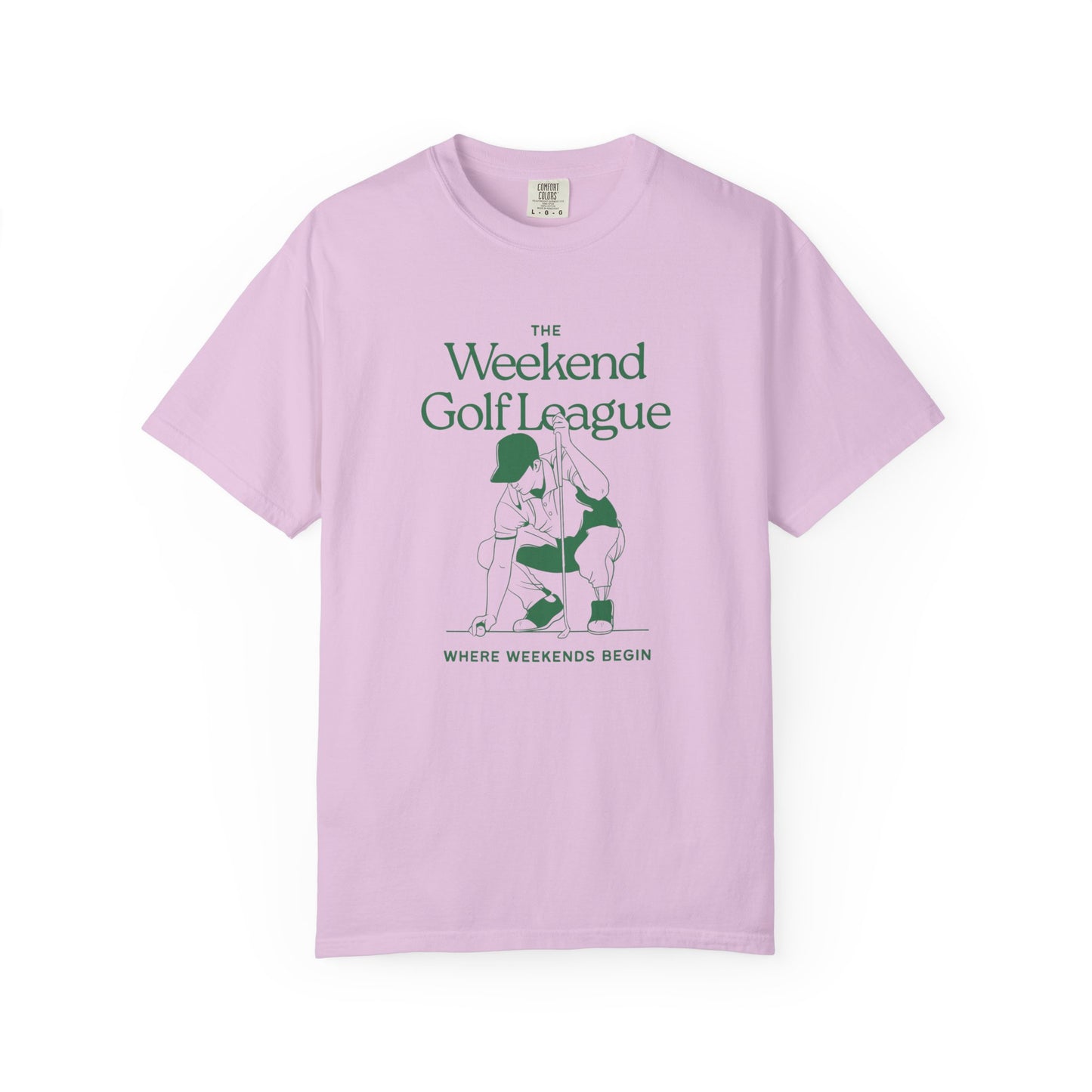 Golf T-Shirt — "The Weekend Golf League" Vintage Club Tee (Where Weekends Begin)