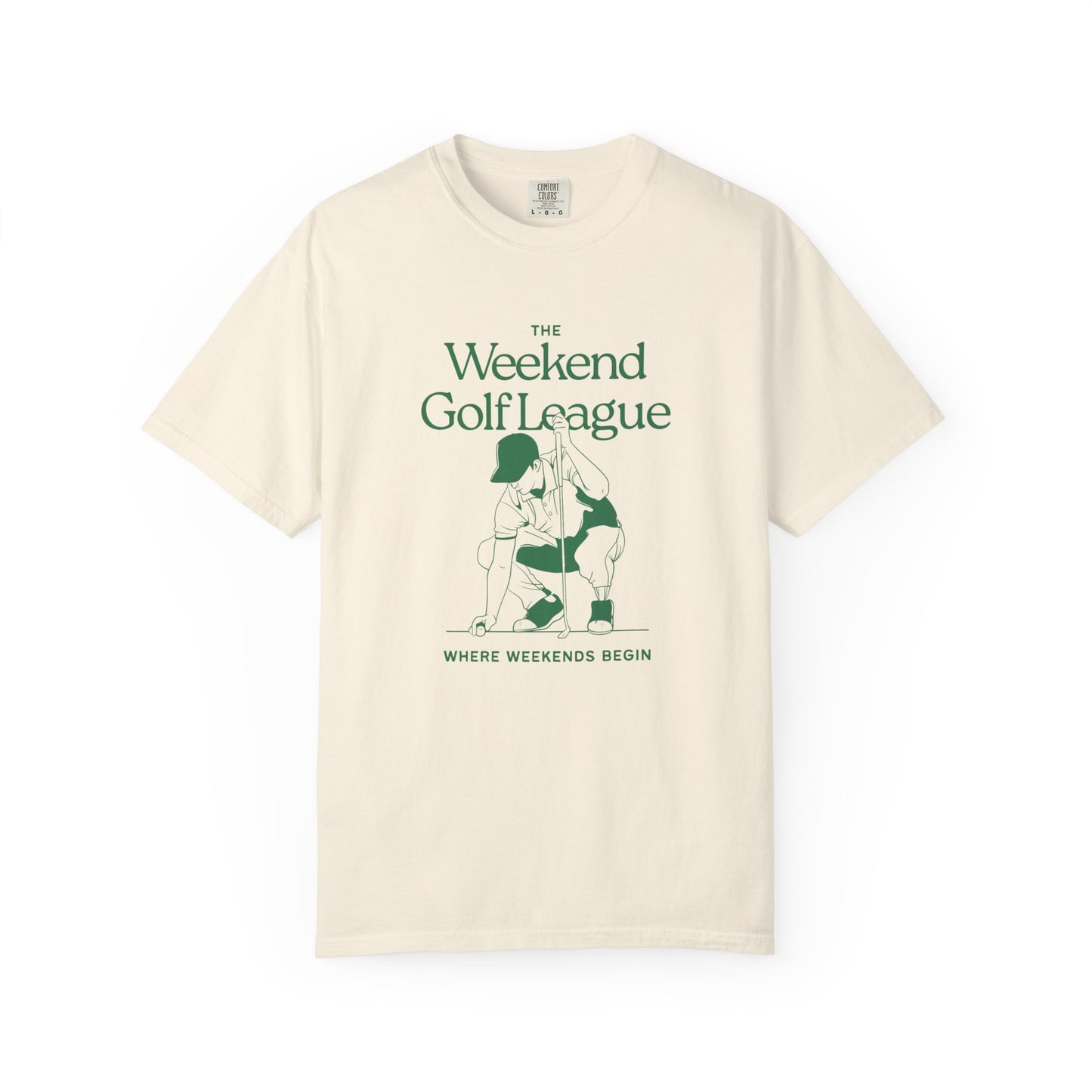 Golf T-Shirt — "The Weekend Golf League" Vintage Club Tee (Where Weekends Begin)