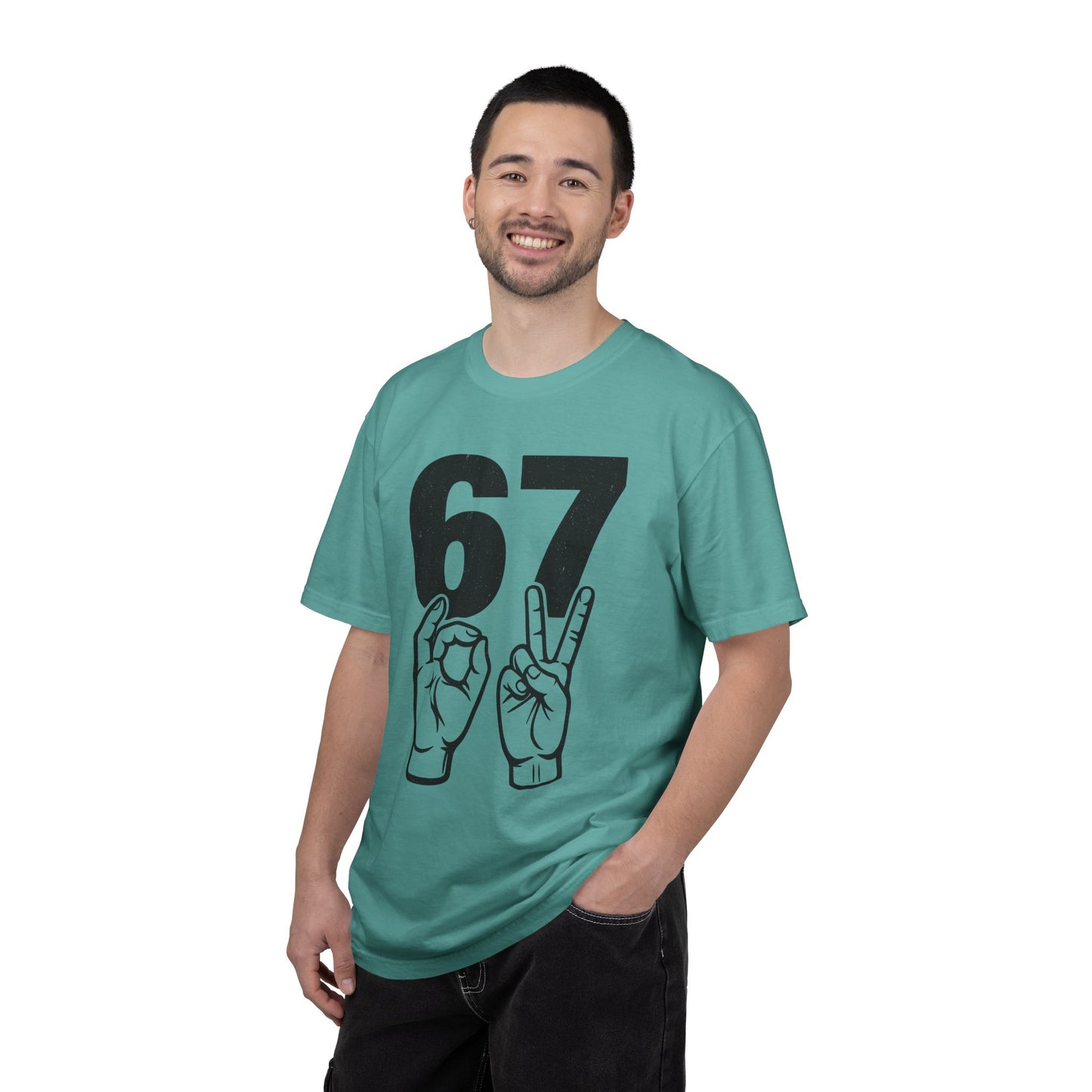 67 Sign Hands Graphic T‑Shirt — Retro Number Tee