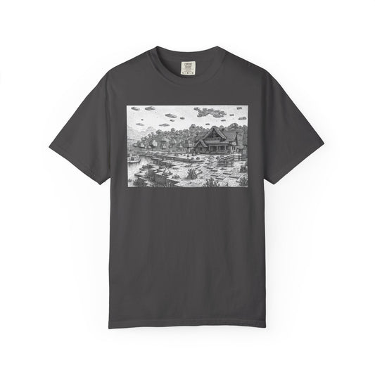 Oceanfront Cottage Videogame Sketch T-Shirt