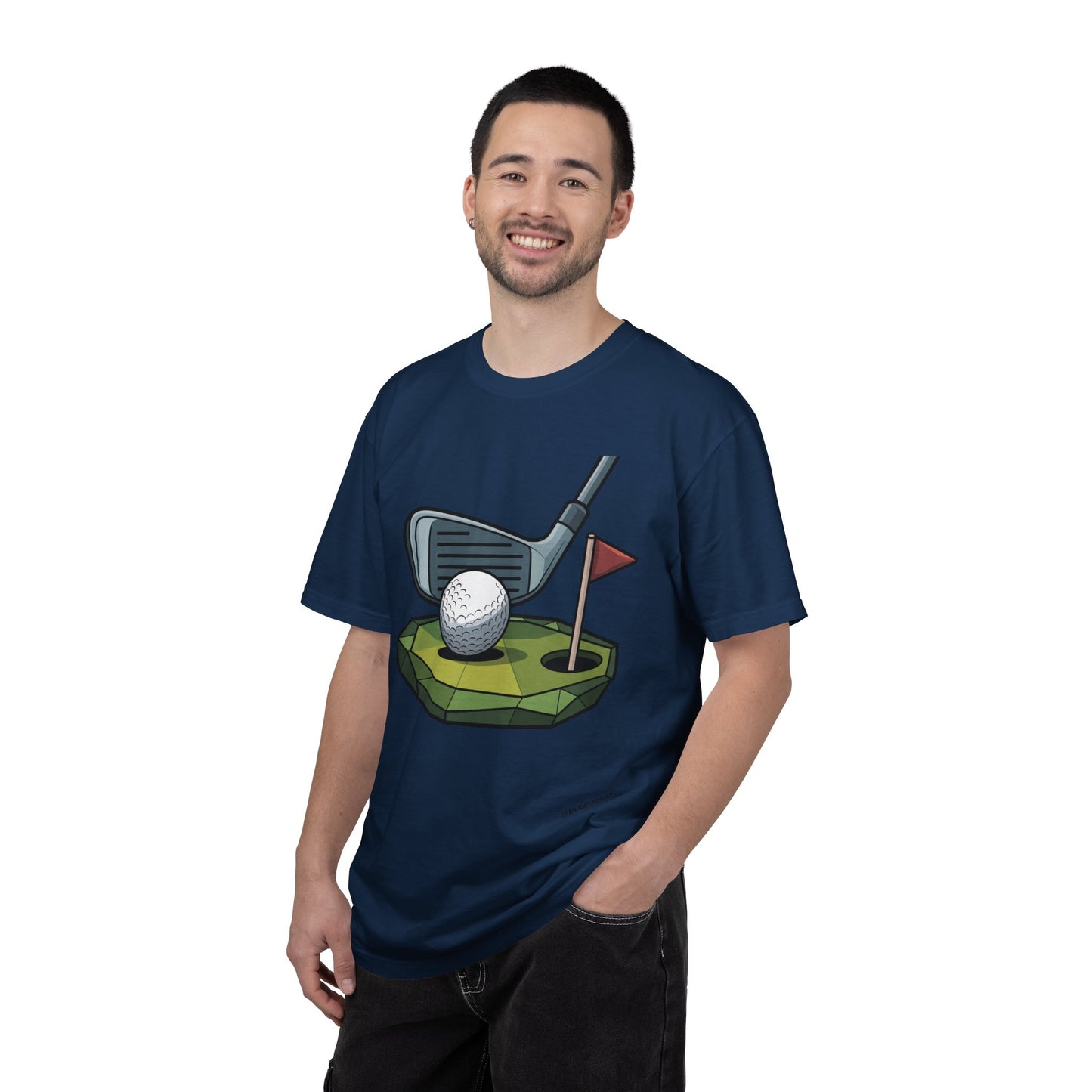 Low-Poly Golf T‑Shirt — Mini Green Putting Design