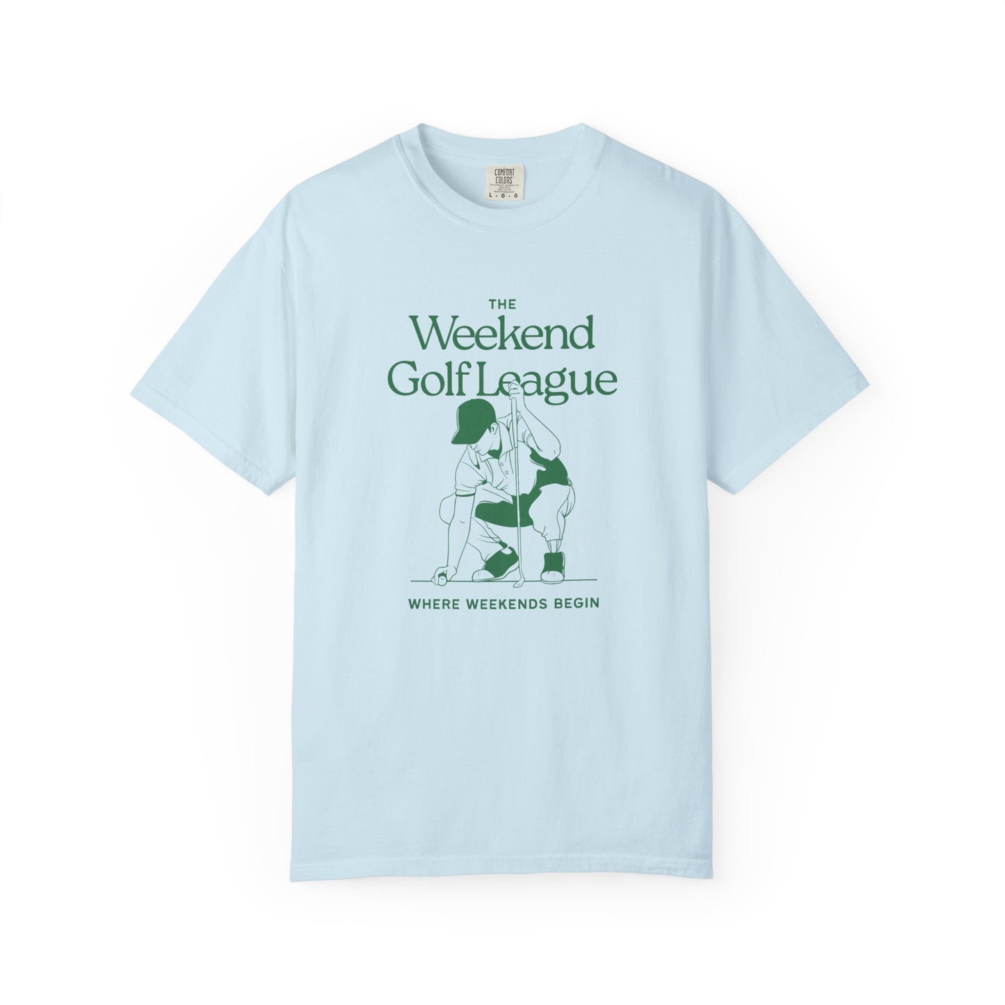 Golf T-Shirt — "The Weekend Golf League" Vintage Club Tee (Where Weekends Begin)