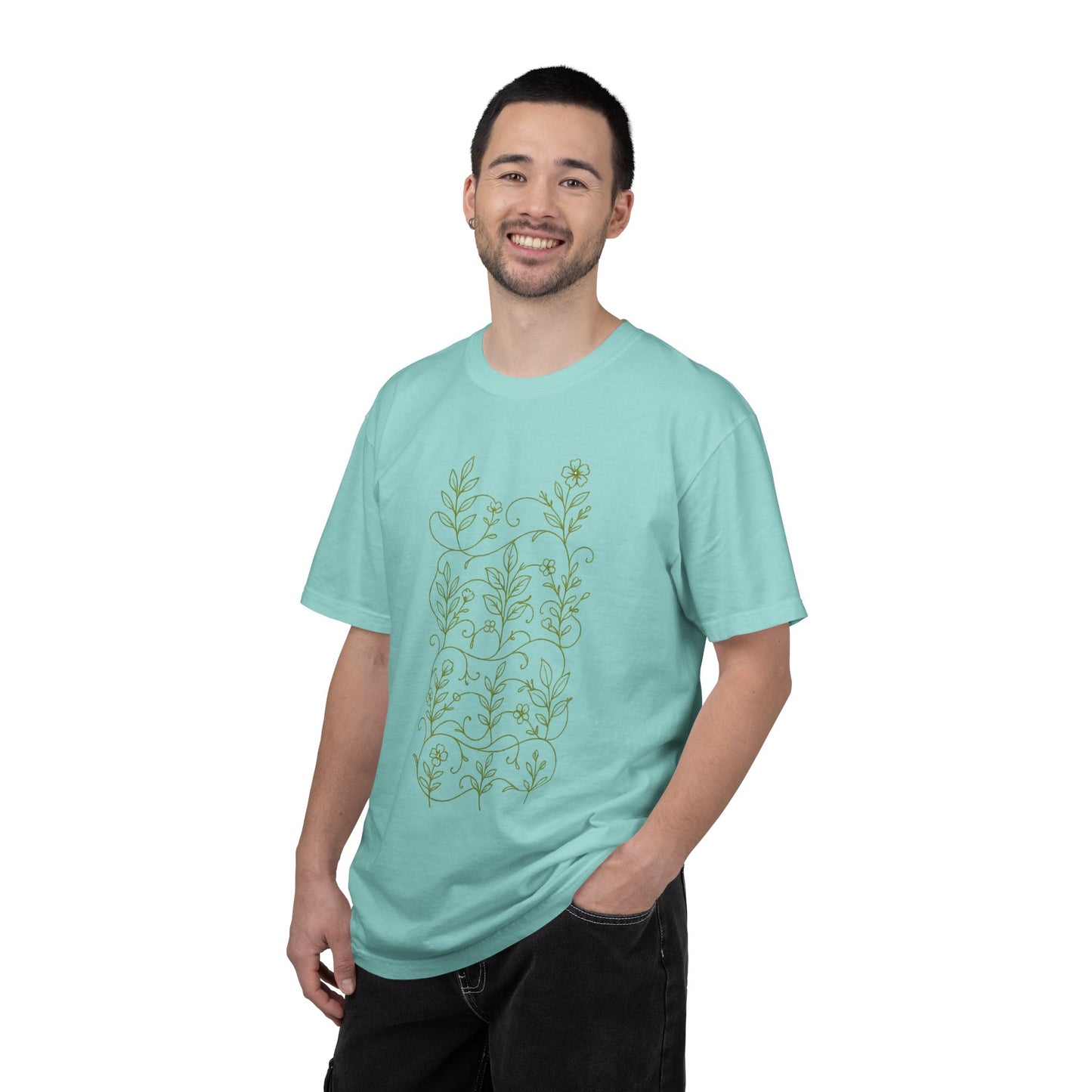 Botanical Sprigs T-Shirt - Minimal Leaf Line Art Tee