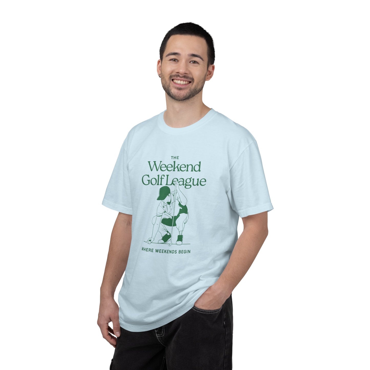 Golf T-Shirt — "The Weekend Golf League" Vintage Club Tee (Where Weekends Begin)