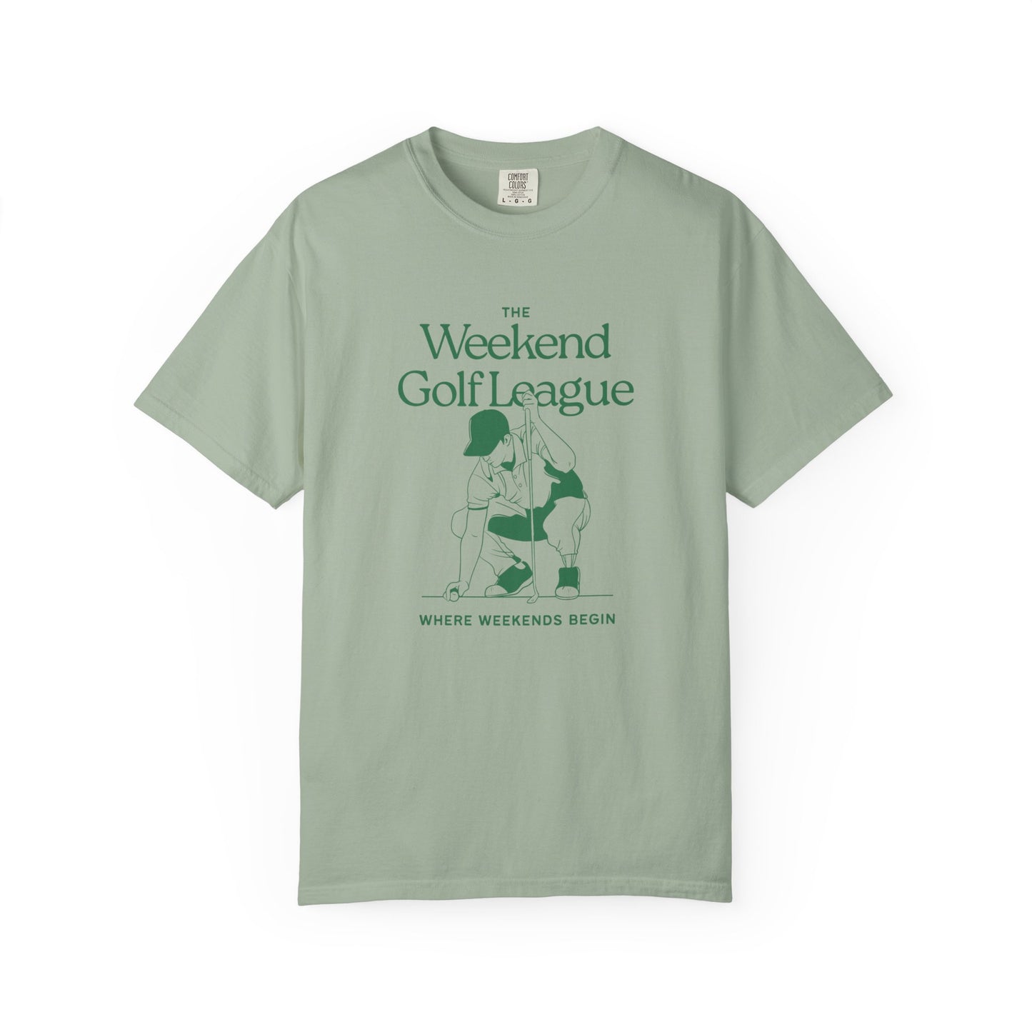 Golf T-Shirt — "The Weekend Golf League" Vintage Club Tee (Where Weekends Begin)
