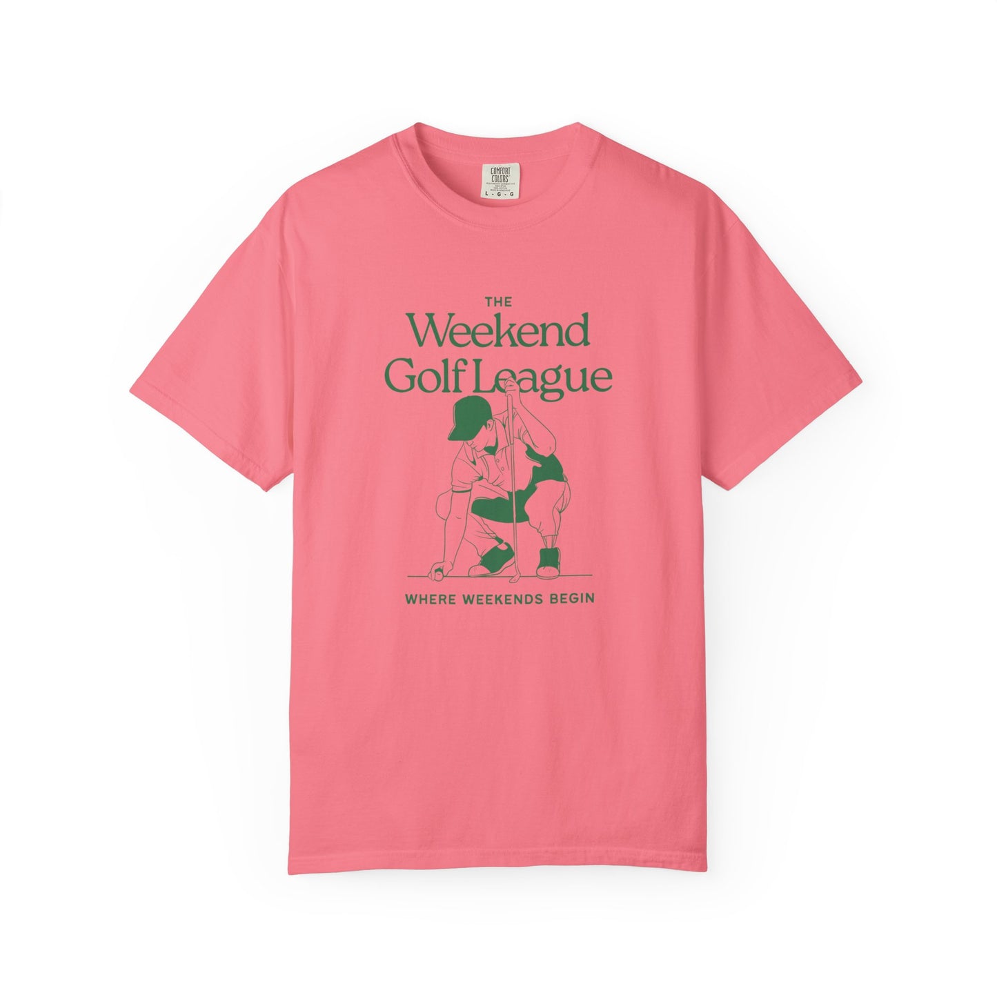 Golf T-Shirt — "The Weekend Golf League" Vintage Club Tee (Where Weekends Begin)