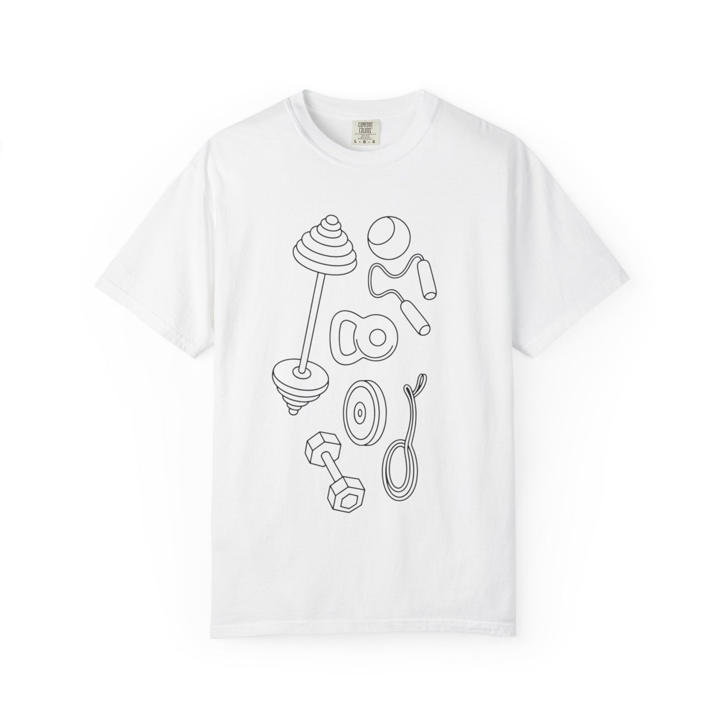 Fitness Gear Outline T-Shirt — Minimal Gym Equipment Design