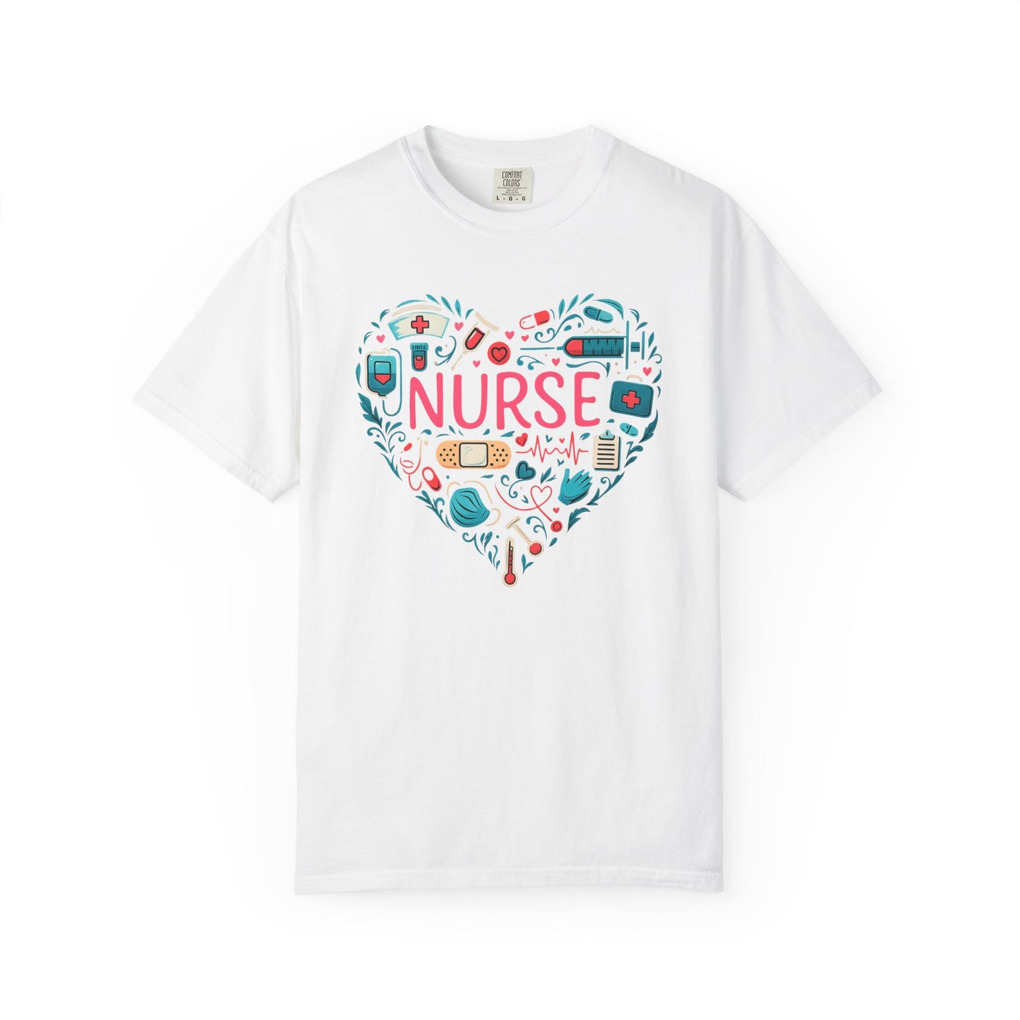 Nurse Heart Graphic T-Shirt - Cute Medical Icons Tee for Nurses
