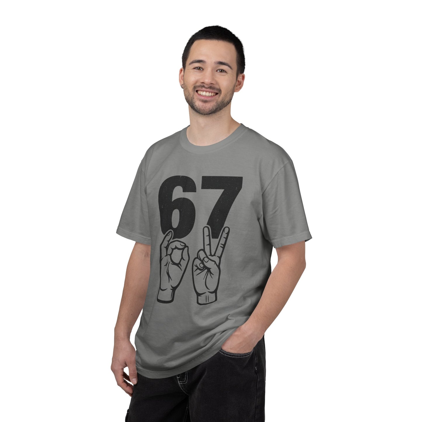 67 Sign Hands Graphic T‑Shirt — Retro Number Tee