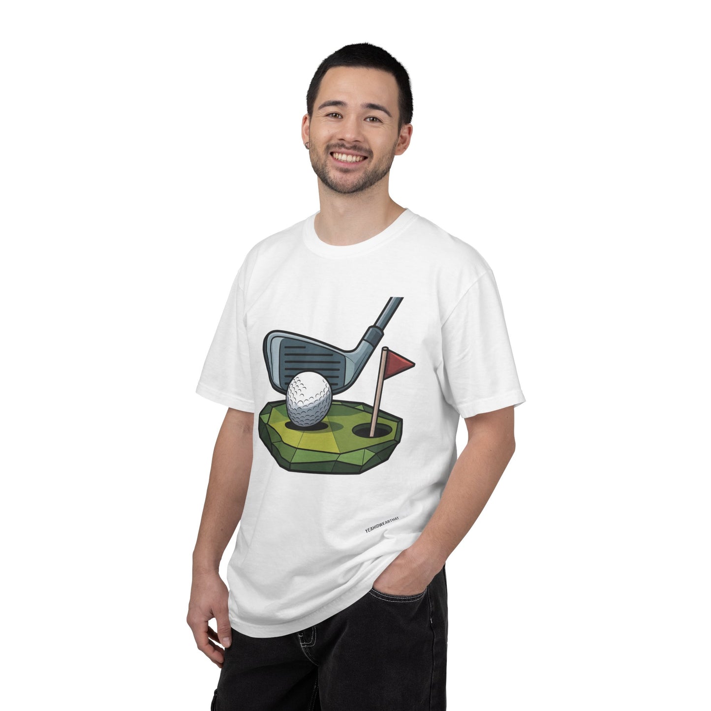 Low-Poly Golf T‑Shirt — Mini Green Putting Design