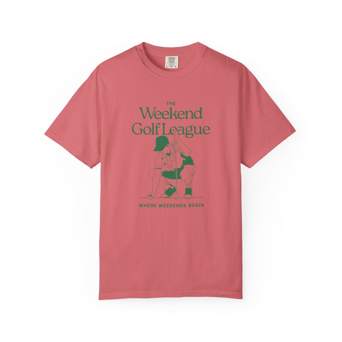 Golf T-Shirt — "The Weekend Golf League" Vintage Club Tee (Where Weekends Begin)