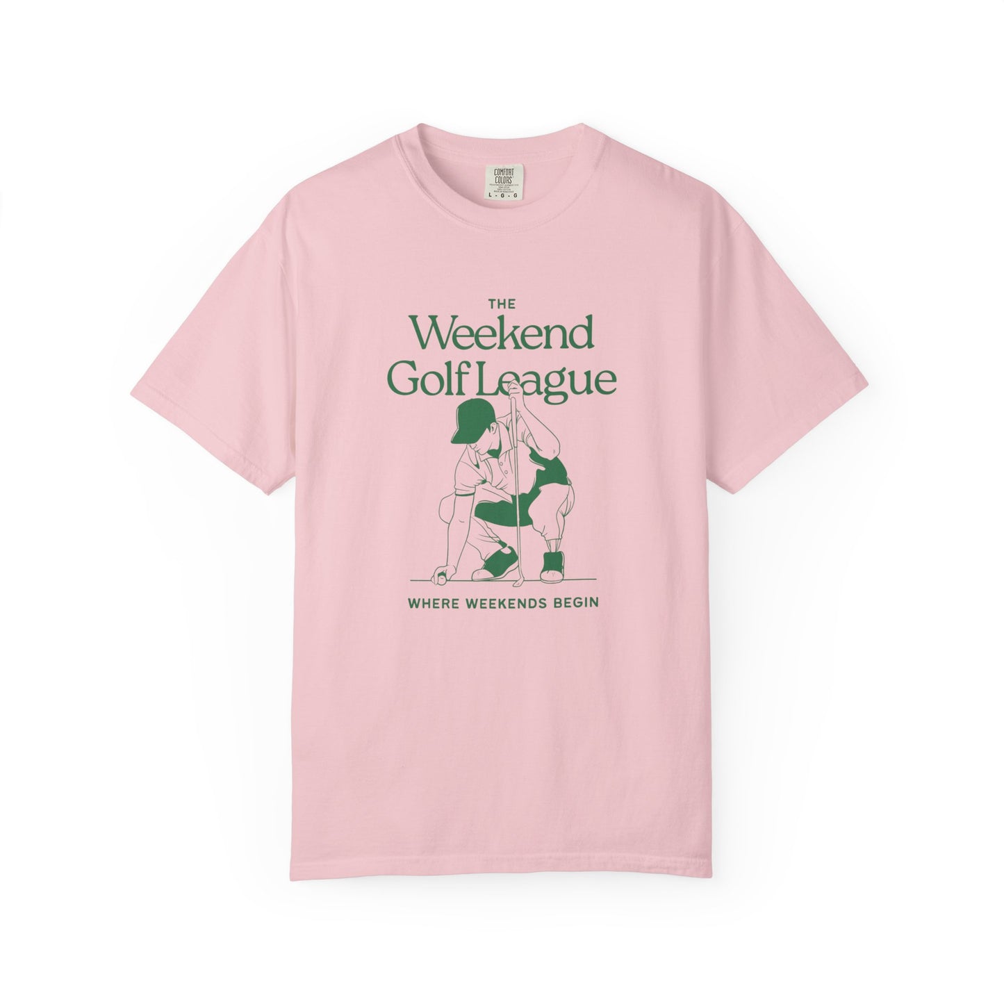 Golf T-Shirt — "The Weekend Golf League" Vintage Club Tee (Where Weekends Begin)