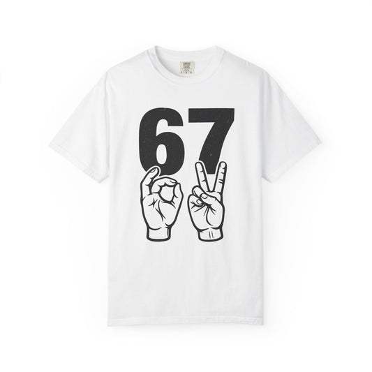 67 Sign Hands Graphic T‑Shirt — Retro Number Tee