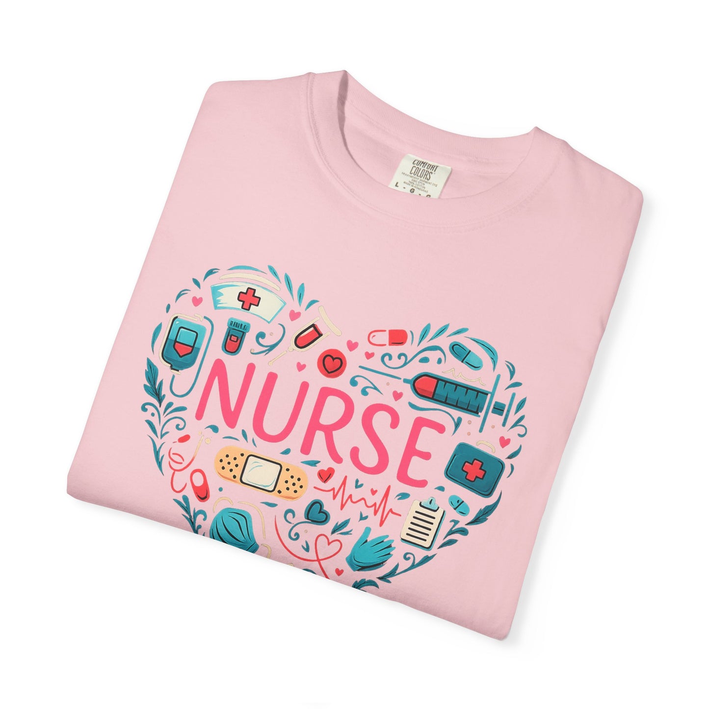 Nurse Heart Graphic T-Shirt - Cute Medical Icons Tee for Nurses
