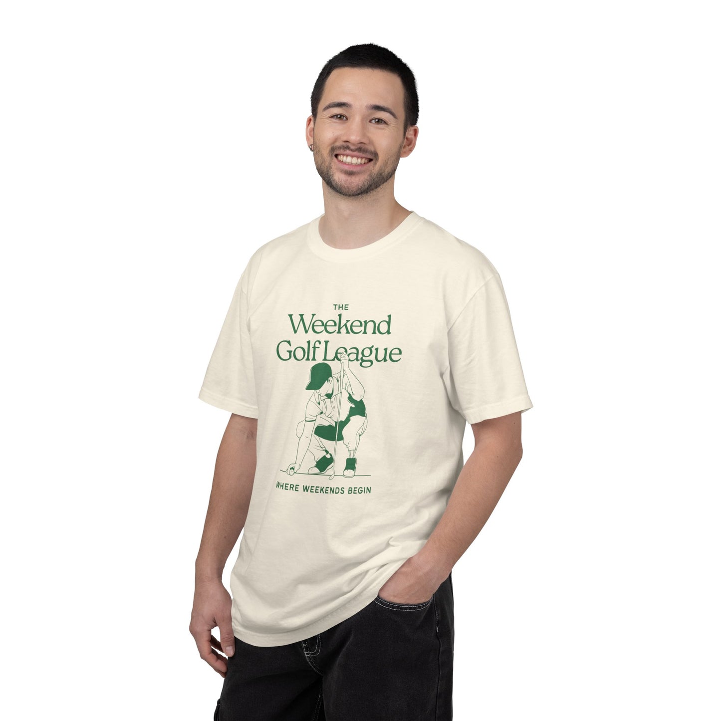 Golf T-Shirt — "The Weekend Golf League" Vintage Club Tee (Where Weekends Begin)