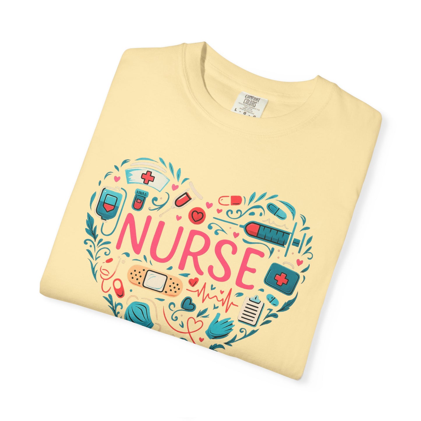 Nurse Heart Graphic T-Shirt - Cute Medical Icons Tee for Nurses