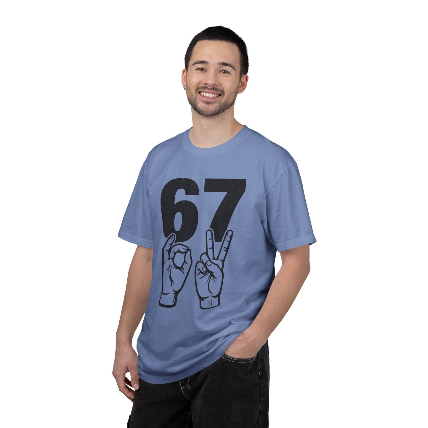 67 Sign Hands Graphic T‑Shirt — Retro Number Tee