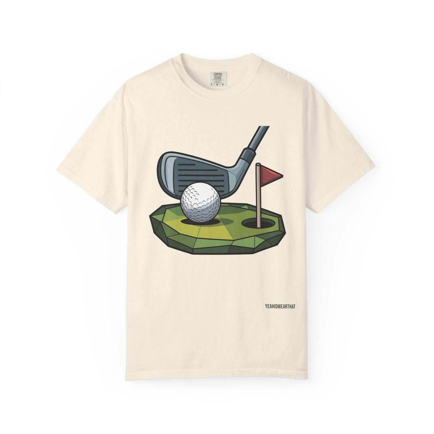Low-Poly Golf T‑Shirt — Mini Green Putting Design