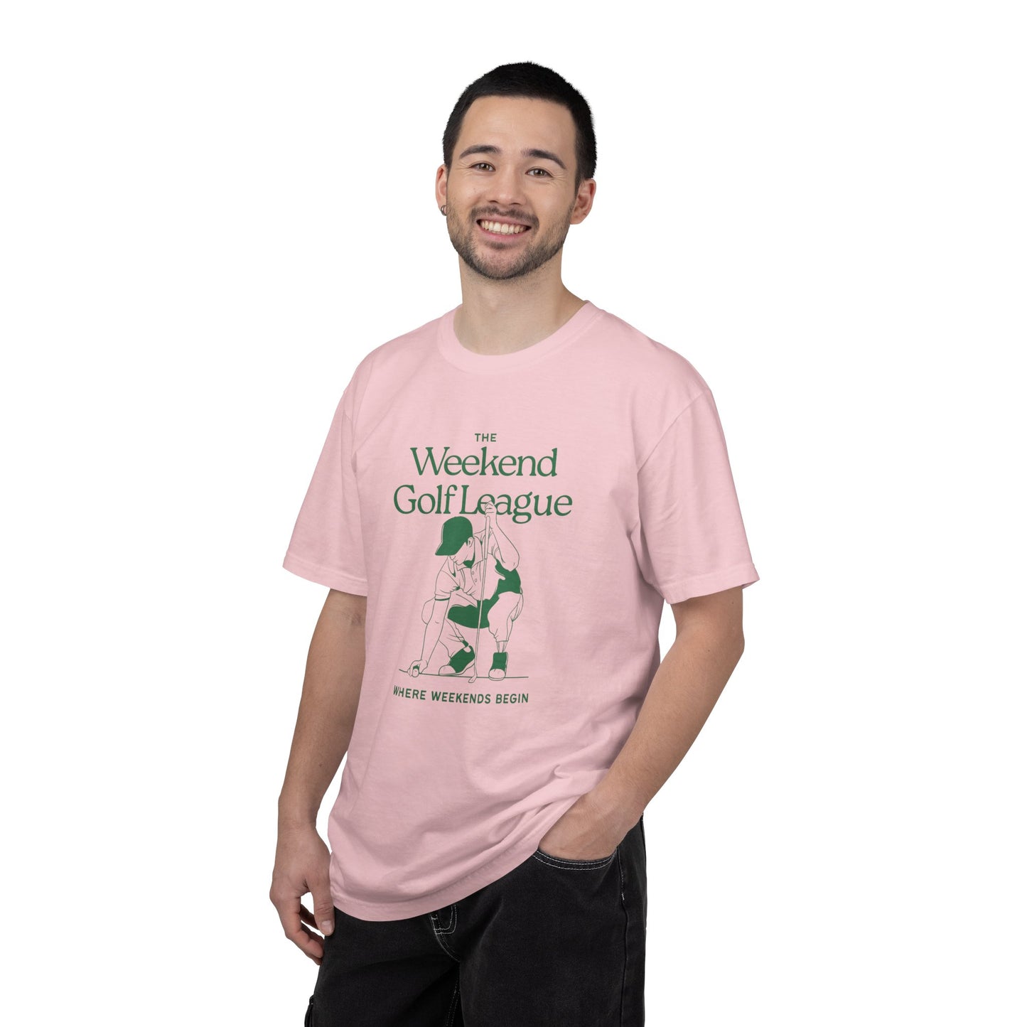 Golf T-Shirt — "The Weekend Golf League" Vintage Club Tee (Where Weekends Begin)