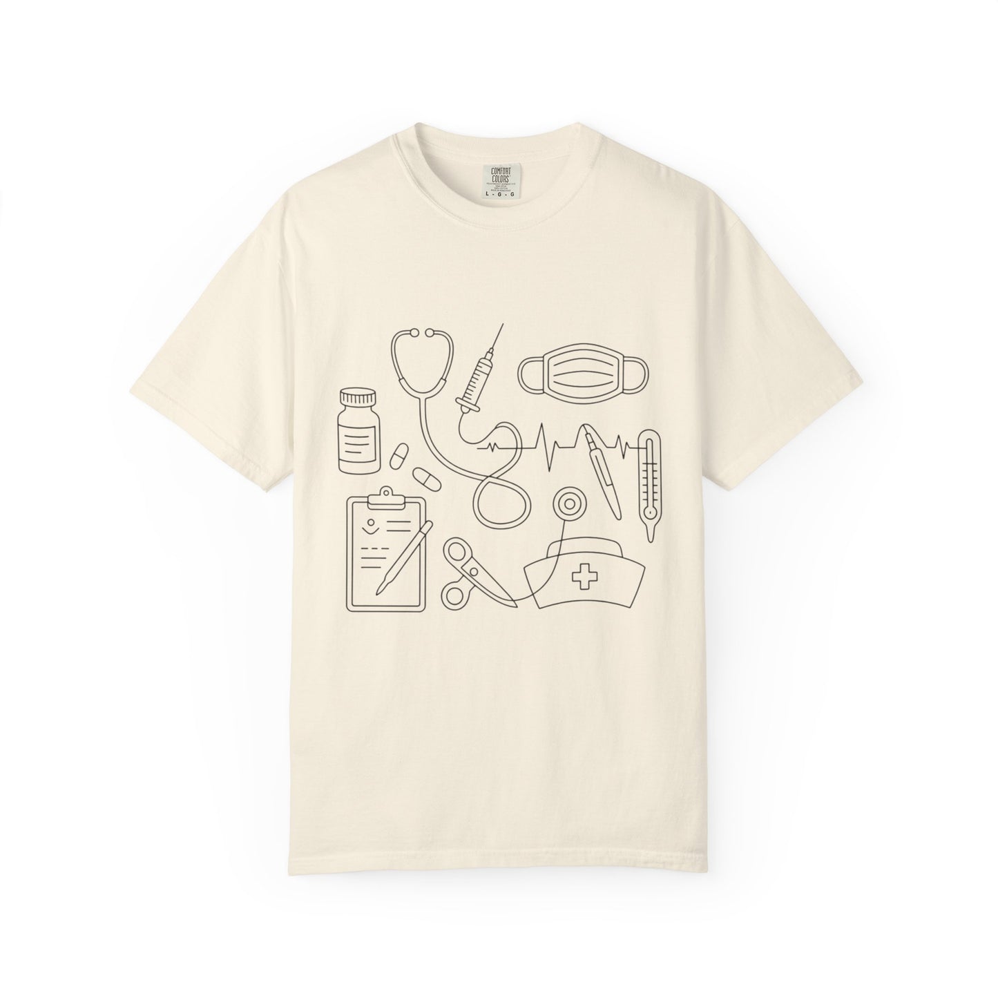 Nurse Essentials Line Art T-Shirt — Medical Equipment Graphic Tee