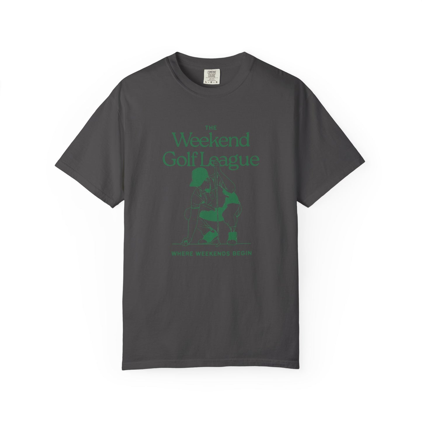 Golf T-Shirt — "The Weekend Golf League" Vintage Club Tee (Where Weekends Begin)