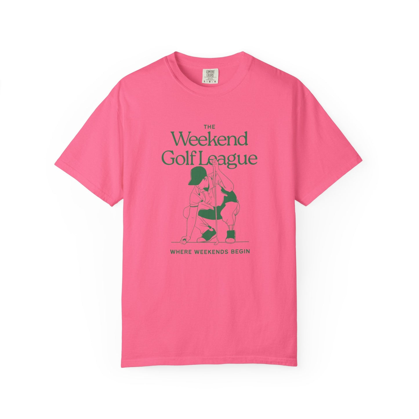 Golf T-Shirt — "The Weekend Golf League" Vintage Club Tee (Where Weekends Begin)