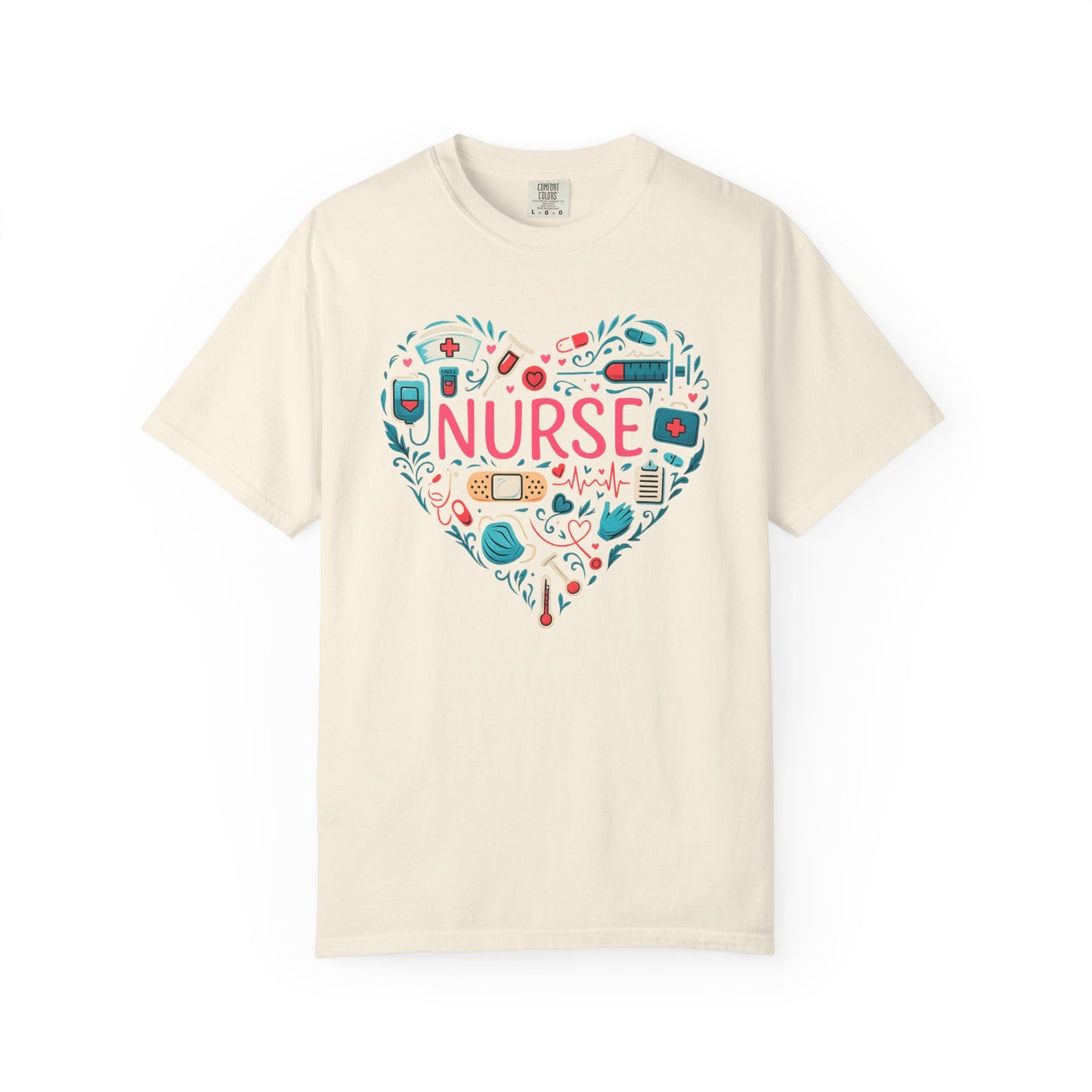 Nurse Heart Graphic T-Shirt - Cute Medical Icons Tee for Nurses