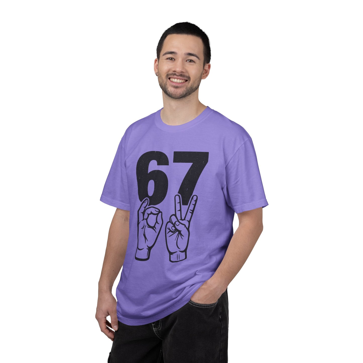 67 Sign Hands Graphic T‑Shirt — Retro Number Tee