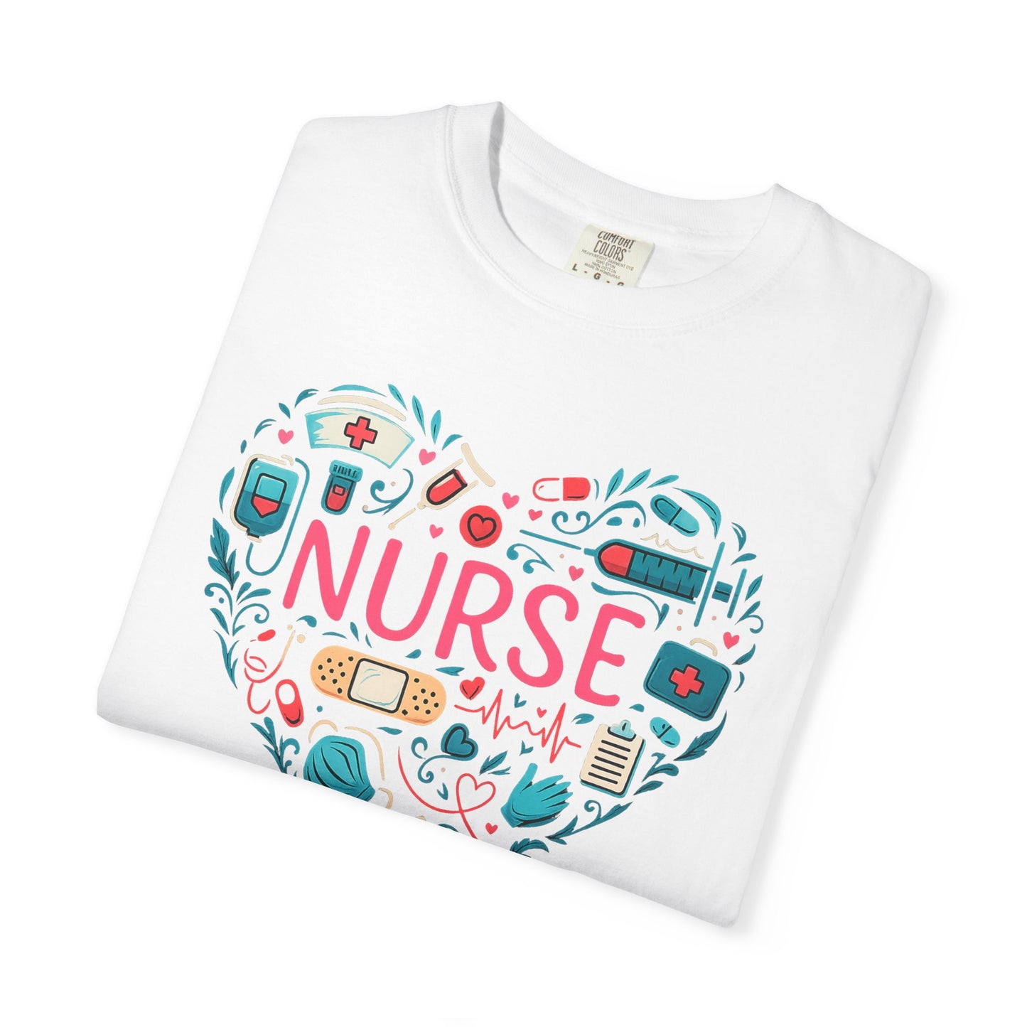 Nurse Heart Graphic T-Shirt - Cute Medical Icons Tee for Nurses