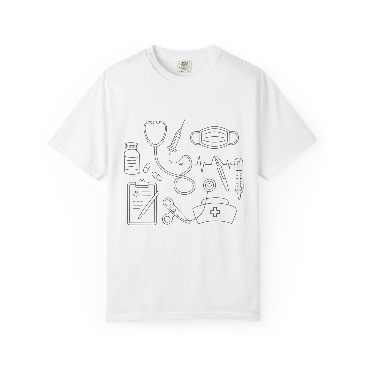 Nurse Essentials Line Art T-Shirt — Medical Equipment Graphic Tee