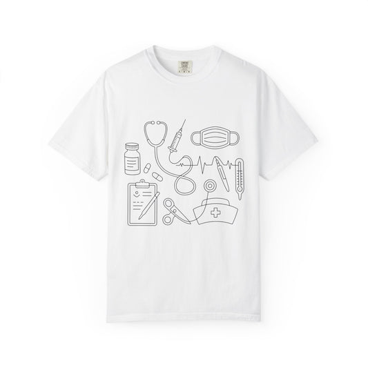 Nurse Essentials Line Art T-Shirt — Medical Equipment Graphic Tee