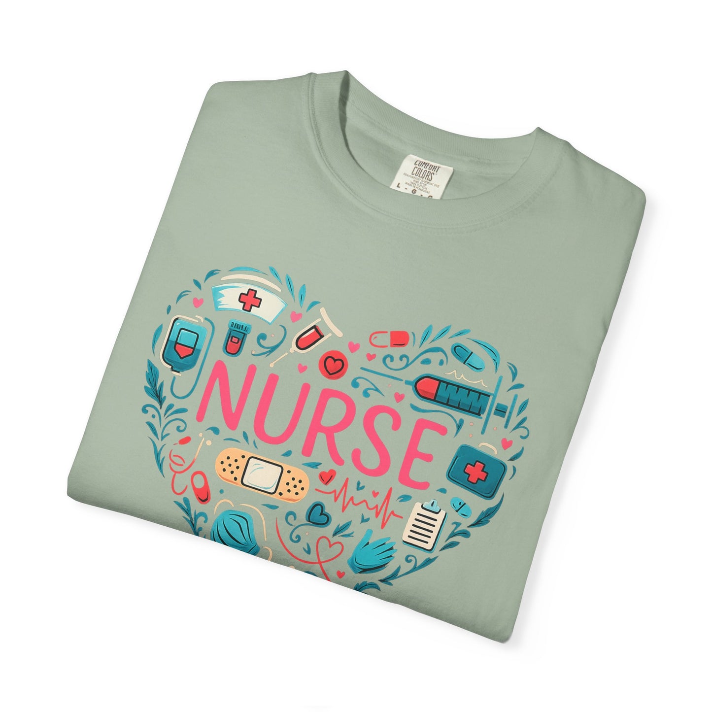 Nurse Heart Graphic T-Shirt - Cute Medical Icons Tee for Nurses