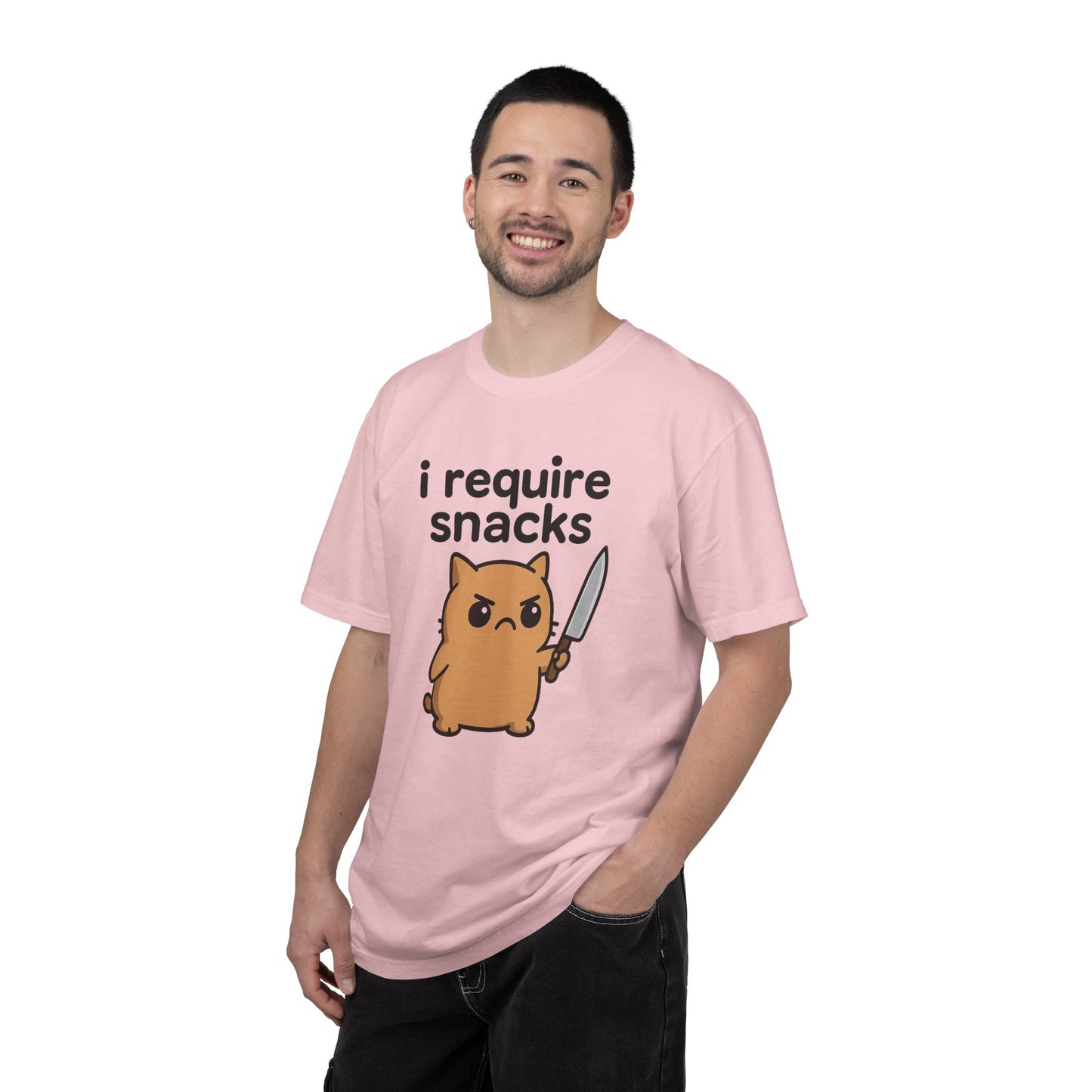 I Require Snacks T-Shirt - Cute Angry Cat Holding Knife Graphic Tee