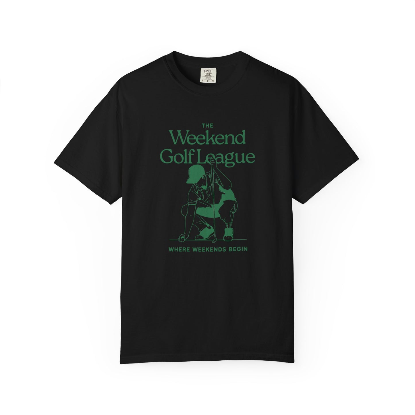 Golf T-Shirt — "The Weekend Golf League" Vintage Club Tee (Where Weekends Begin)