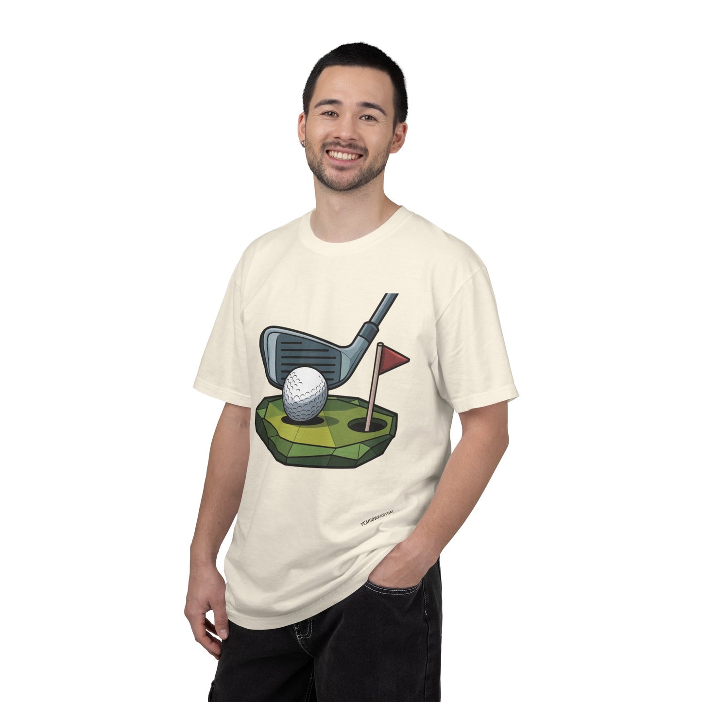 Low-Poly Golf T‑Shirt — Mini Green Putting Design