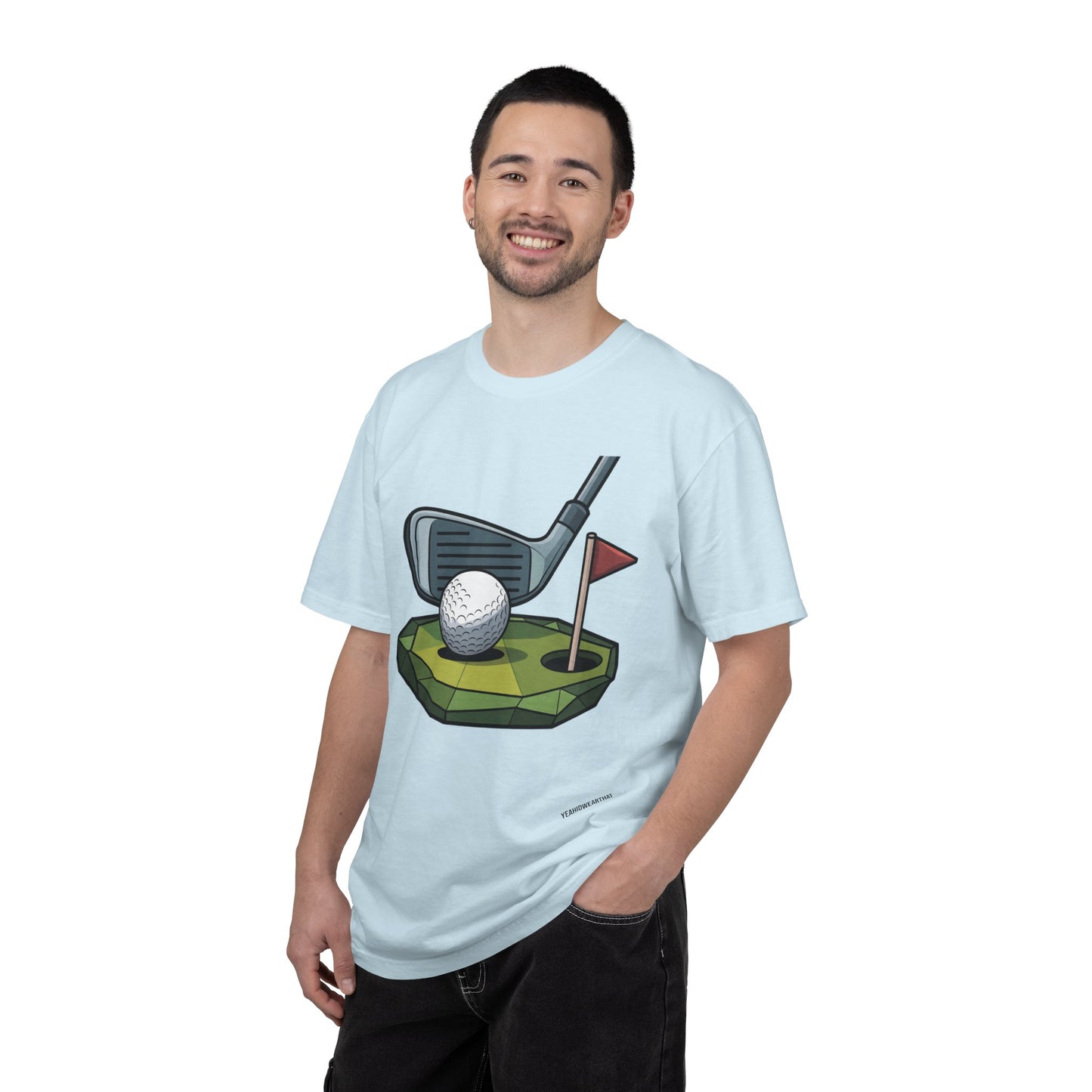Low-Poly Golf T‑Shirt — Mini Green Putting Design