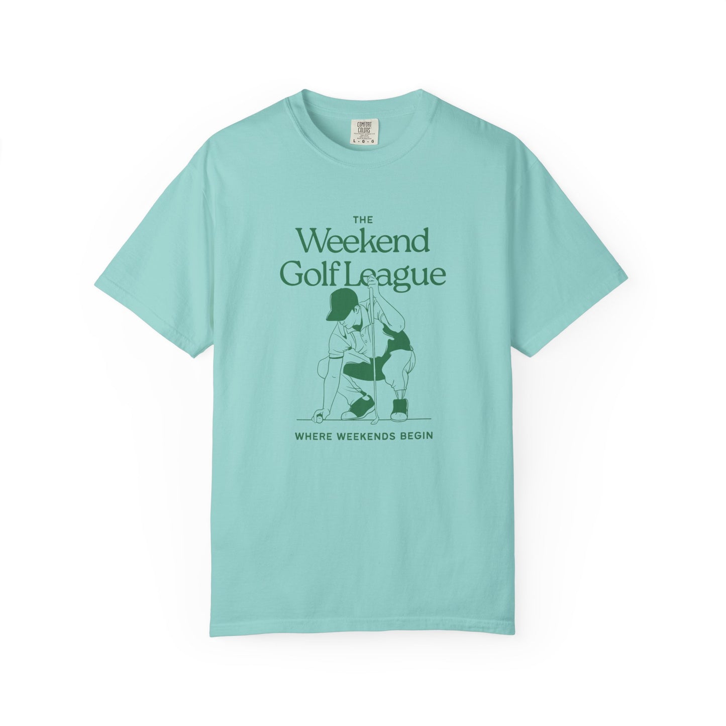 Golf T-Shirt — "The Weekend Golf League" Vintage Club Tee (Where Weekends Begin)