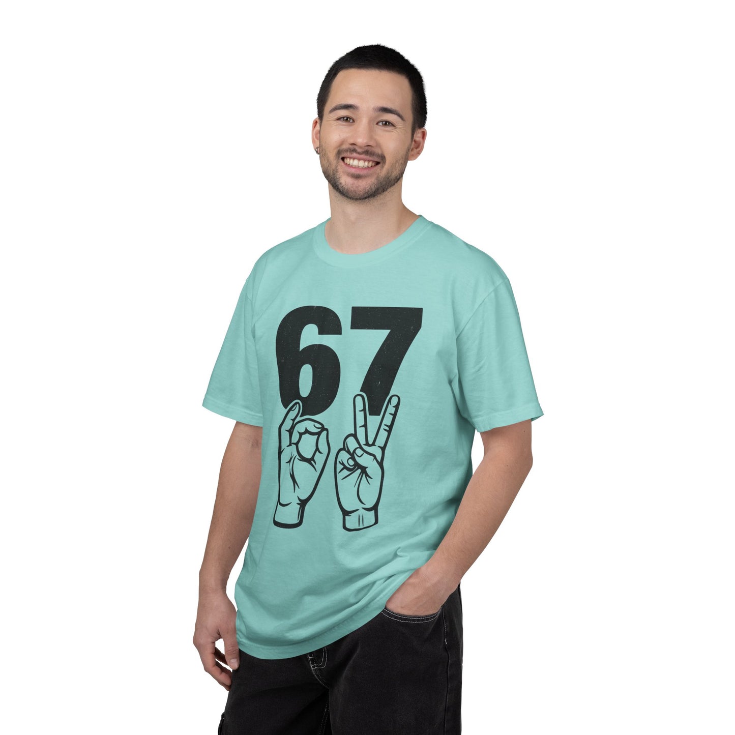 67 Sign Hands Graphic T‑Shirt — Retro Number Tee