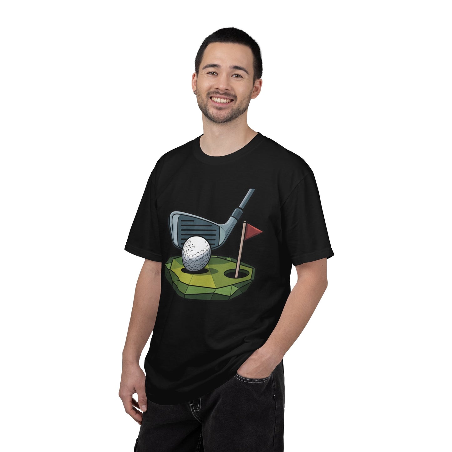 Low-Poly Golf T‑Shirt — Mini Green Putting Design