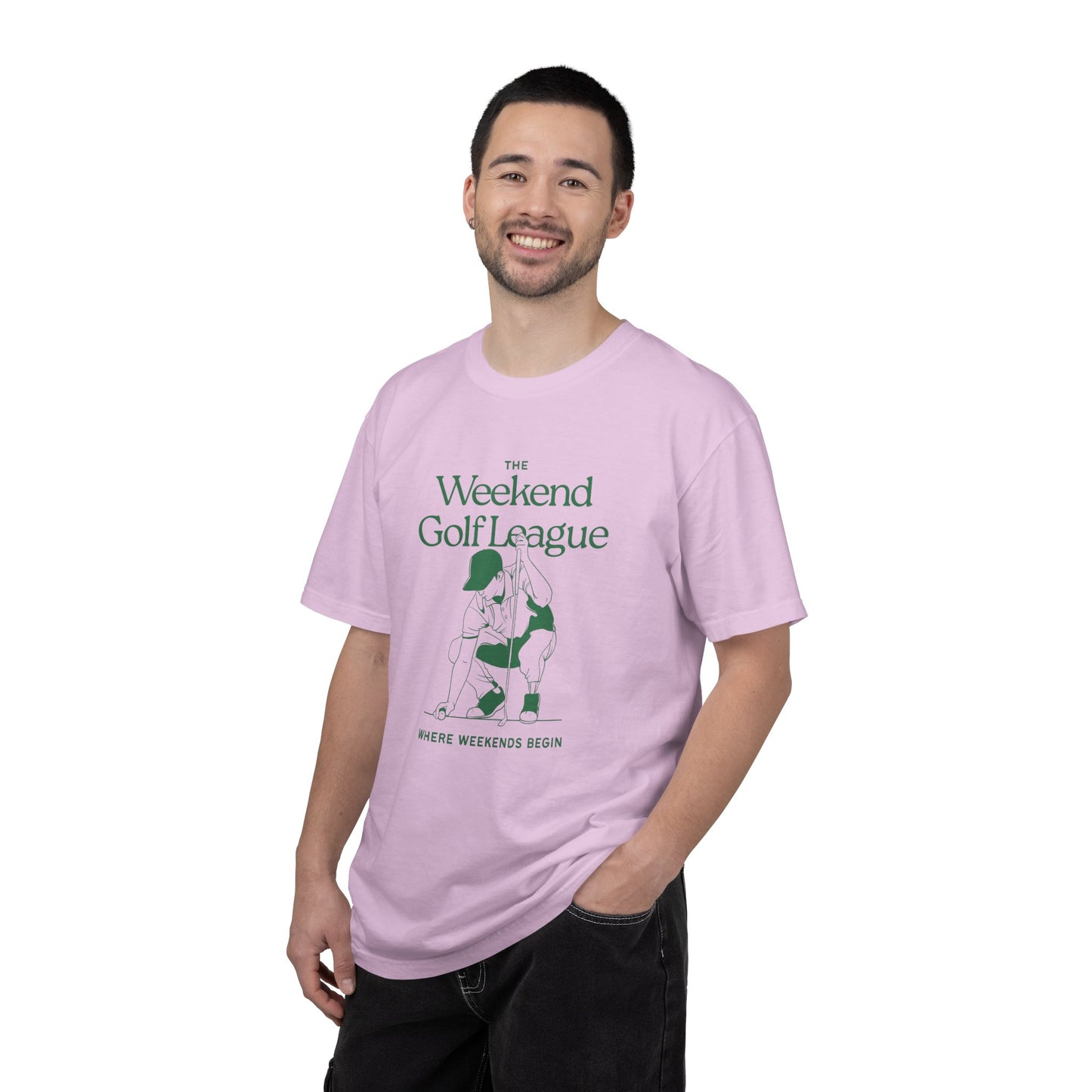 Golf T-Shirt — "The Weekend Golf League" Vintage Club Tee (Where Weekends Begin)