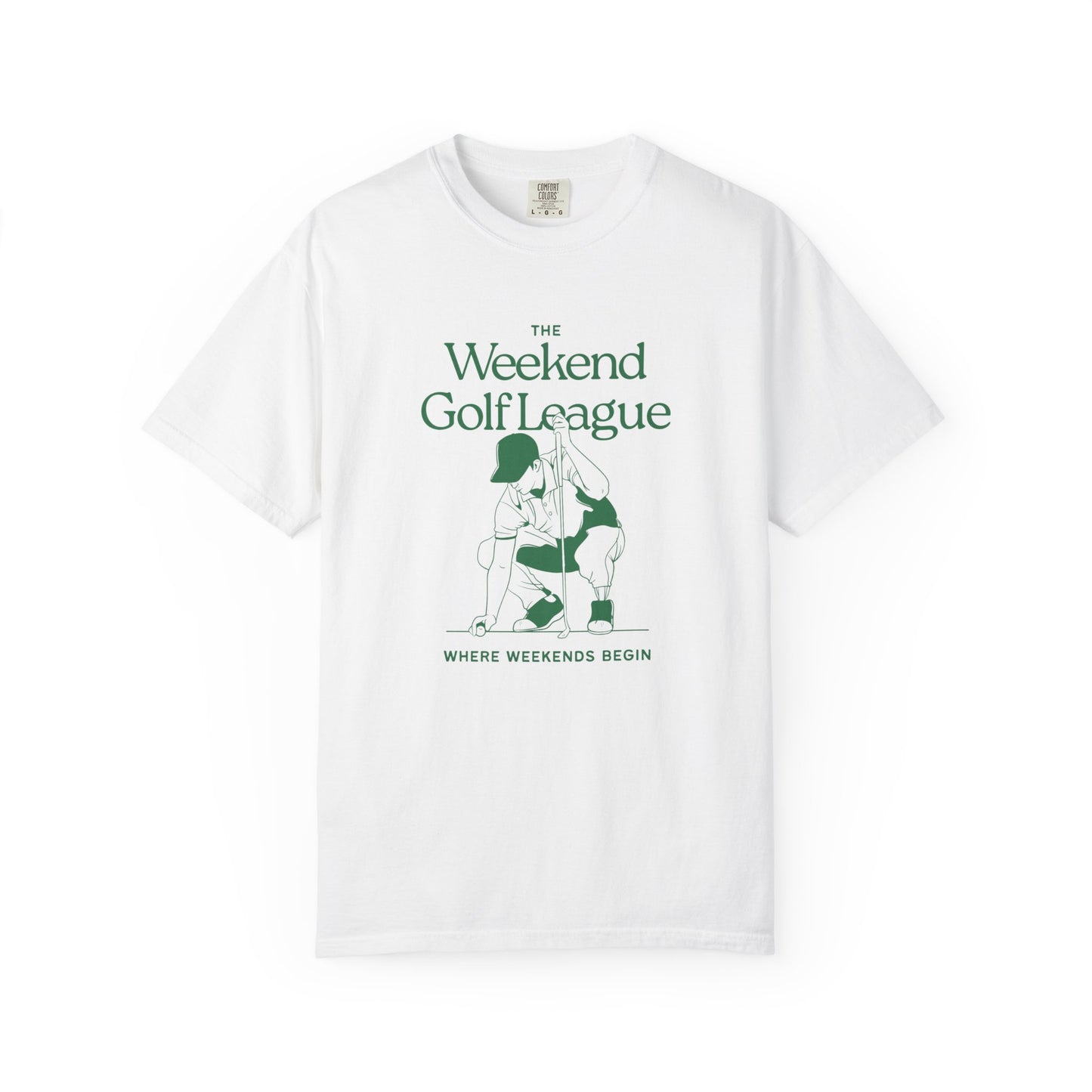 Golf T-Shirt — "The Weekend Golf League" Vintage Club Tee (Where Weekends Begin)